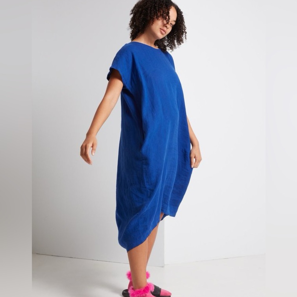 Black Crane Royal Blue Pleated Cocoon Dress S M